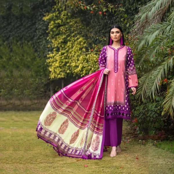 Ayrah – Purple Embroidered Lawn - 3 Piece Unstitched – Chiffon Dupatta | Mayaar