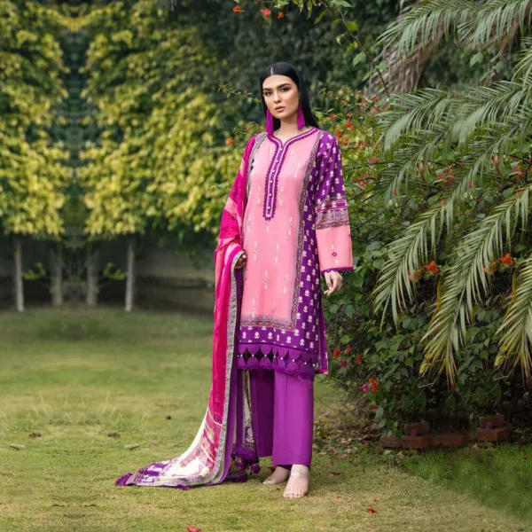 Ayrah – Purple Embroidered Lawn - 3 Piece Unstitched – Chiffon Dupatta | Mayaar