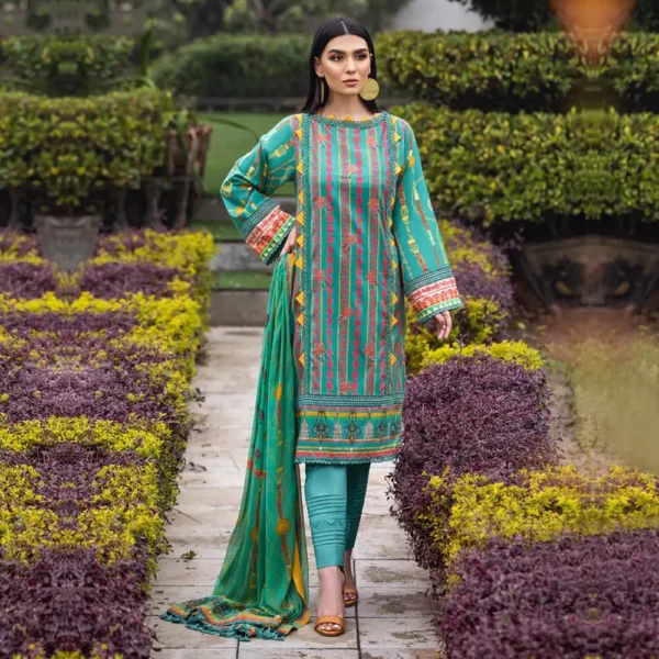 Ayrah – Green Embroidered Lawn - 3 Piece Unstitched – Chiffon Dupatta | Mayaar