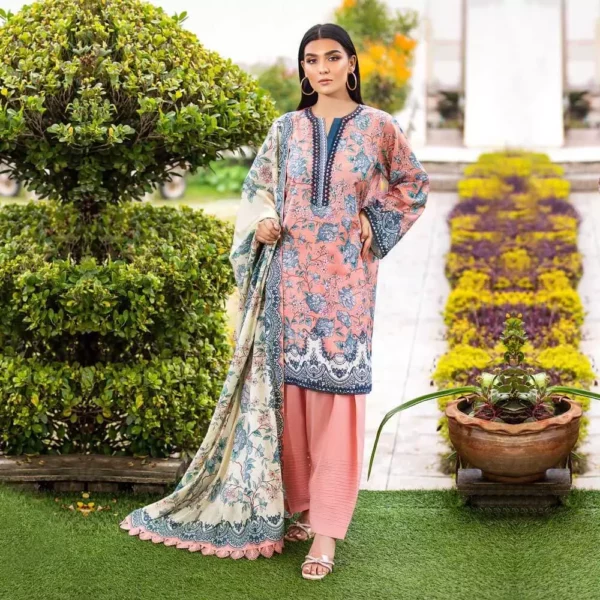 Ayrah – Pink Printed Lawn - 3 Piece Unstitched - Shirt Trouser Dupatta | Mayaar