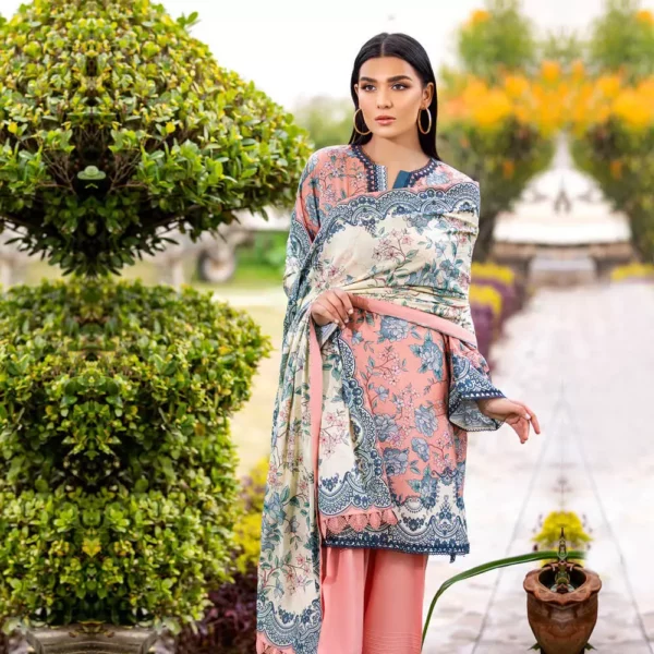 Ayrah – Pink Printed Lawn - 3 Piece Unstitched - Shirt Trouser Dupatta | Mayaar