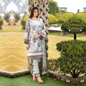 Ayrah – Gray Printed Lawn - 3 Piece Unstitched - Shirt Trouser Dupatta | Mayaar