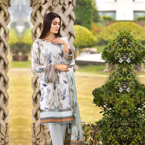 Ayrah – Gray Printed Lawn - 3 Piece Unstitched - Shirt Trouser Dupatta | Mayaar