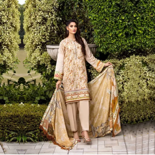 Ayrah – Beige Embroidered Lawn - 3 Piece Unstitched - Shirt Trouser Dupatta | Mayaar