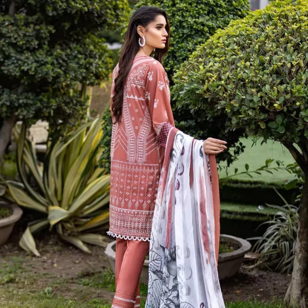 Ayrah – Coral Pink Printed Lawn - 2 Piece Unstitched - Shirt Dupatta | Mayaar