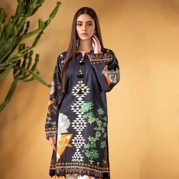 Ayrah – Black Printed Lawn Shirt - 1 Piece Unstitched - Lawn Kurti | Mayaar