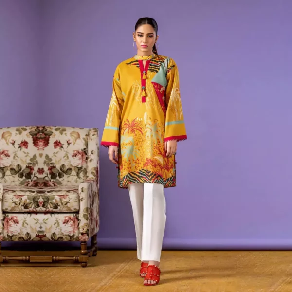 Ayrah – Yellow Printed Lawn Shirt - 1 Piece Unstitched - Lawn Kurti | Mayaar