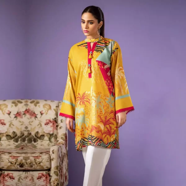 Ayrah – Yellow Printed Lawn Shirt - 1 Piece Unstitched - Lawn Kurti | Mayaar