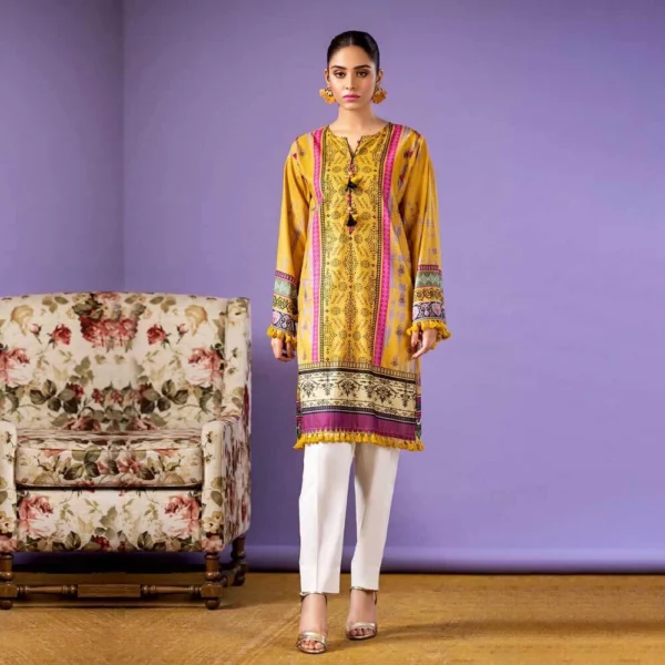 Ayrah – Yellow Printed Lawn Shirt - 1 Piece Unstitched - Lawn Kurti | Mayaar