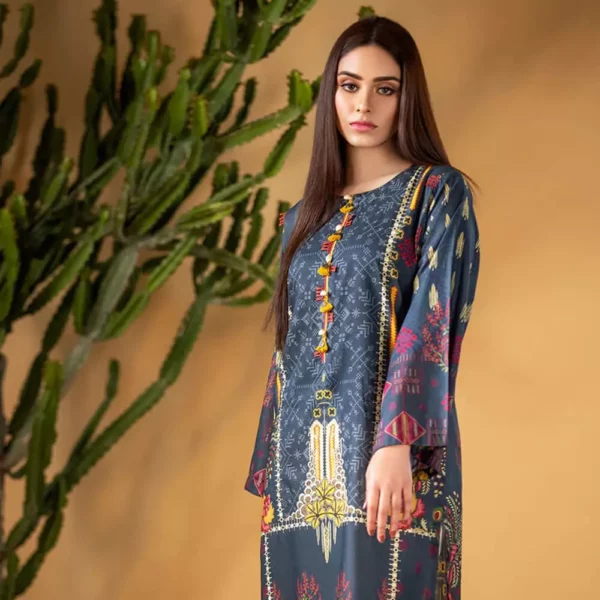 Ayrah – Dark Blue Printed Lawn Shirt - 1 Piece Unstitched - Lawn Kurti | Mayaar