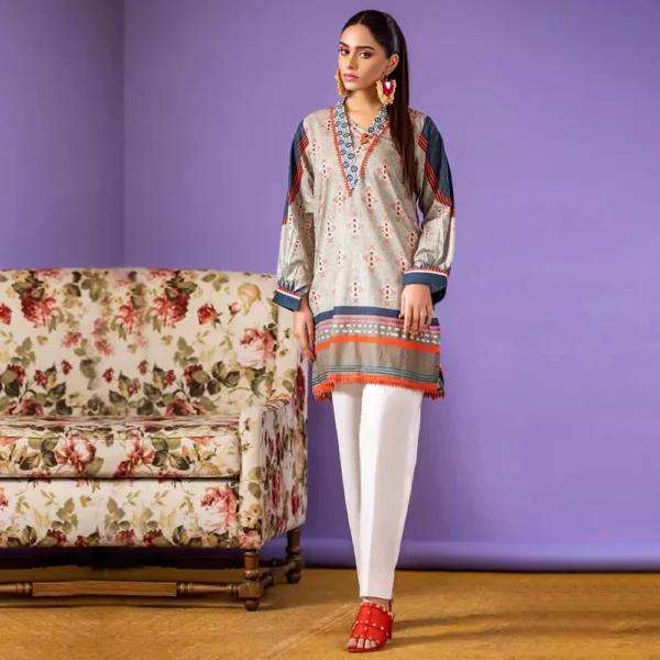 Ayrah – Gray Printed Lawn Shirt - 1 Piece Unstitched - Lawn Kurti | Mayaar