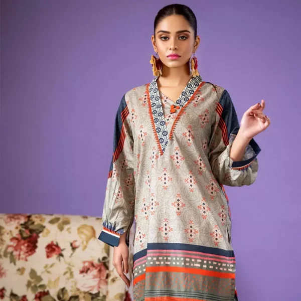 Ayrah – Gray Printed Lawn Shirt - 1 Piece Unstitched - Lawn Kurti | Mayaar