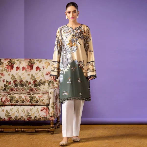 Ayrah – Beige Printed Lawn Shirt - 1 Piece Unstitched - Lawn Kurti | Mayaar