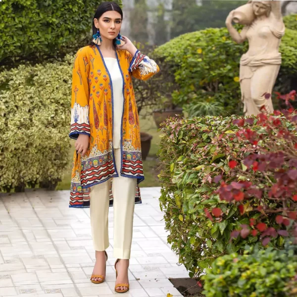 Ayrah – Yellow Printed Lawn Gown - 1 Piece Unstitched - Lawn Kurti | Mayaar