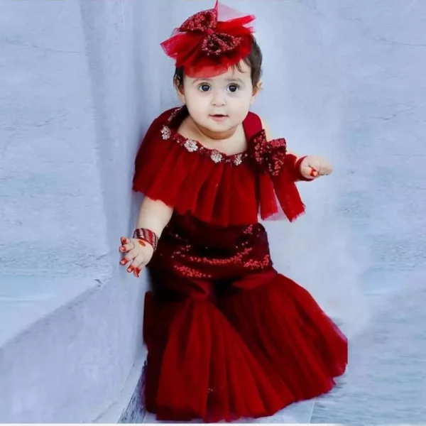 Bloon - Luxury Pret Wear for Girls | Maroon Sequins Kid’s Dress | Mayaar